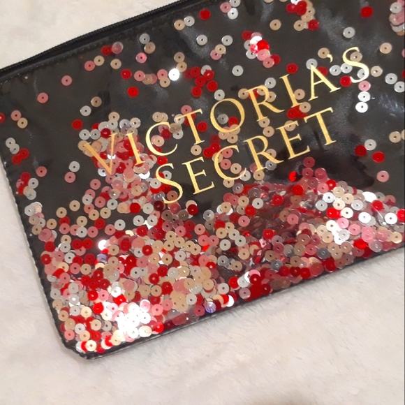 Victoria's Secret Floating Sequins Black Pink Red Gold Wristlet/Clutch NWOT - Picture 6 of 6